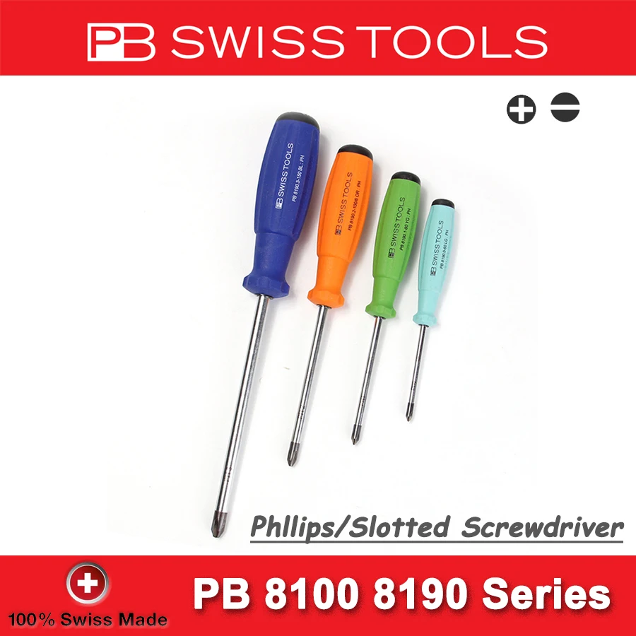 PB SWISS SwissGrip Rainbow Screwdrivers 1PCS Phllips and Slotted Screw Driver Muti-color Magnetic Screwdrivers 8100 8190 Series