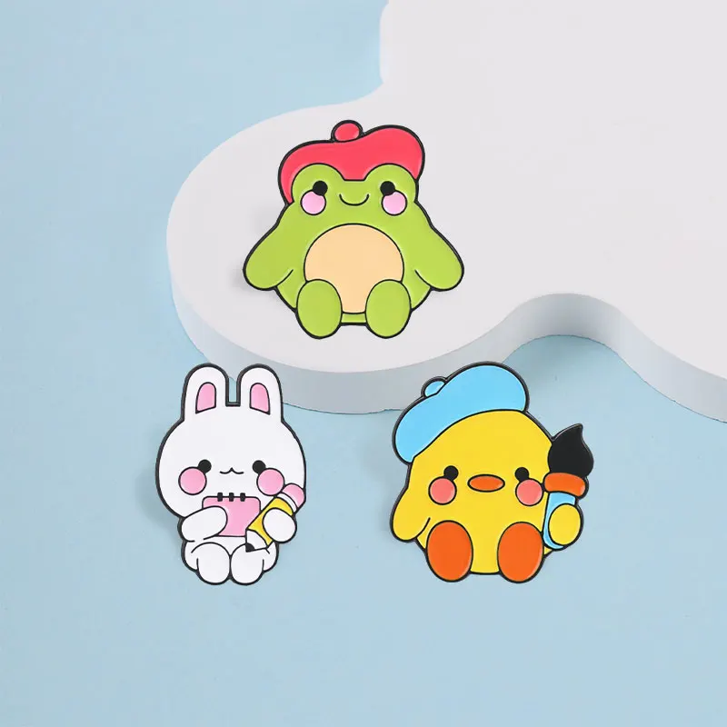 Niedliche Tier-Emaille-Abzeichen-Set für Künstler, Ente, Hase, Frosch, Anstecknadel, Cartoon-Kreatur-Brosche für Kleidung und Rucksack-Dekoration – Detail 6