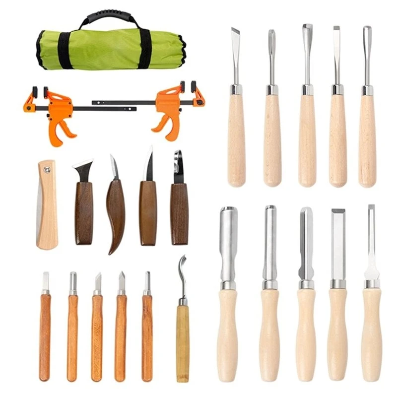 T19C Woodworking Tools 23Pcs Wooden For Carving Chisel Set With Pouch Ideal For Beginners And Professionals For Carving Projects