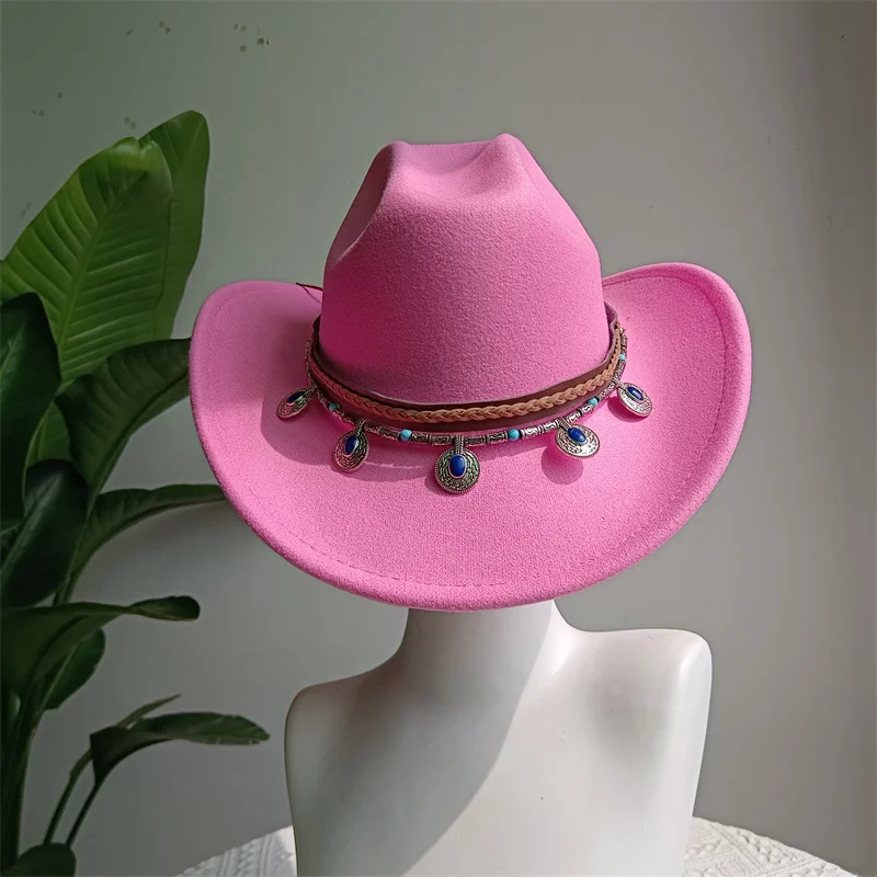 Cherry Blossom Pink Cowboy Hat Fashionable and Chic Neutral Solid Color Jazz Hat Accessory Decoration Western Cowboy Hat Women's