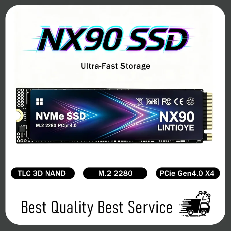 NX90 LINTIOYE M.2 2280 PCIe 4.0 NVMe SSD 500GB/1TB/2TB/4TB, Solid State Hard Drive Disk for Desktop and Laptop.