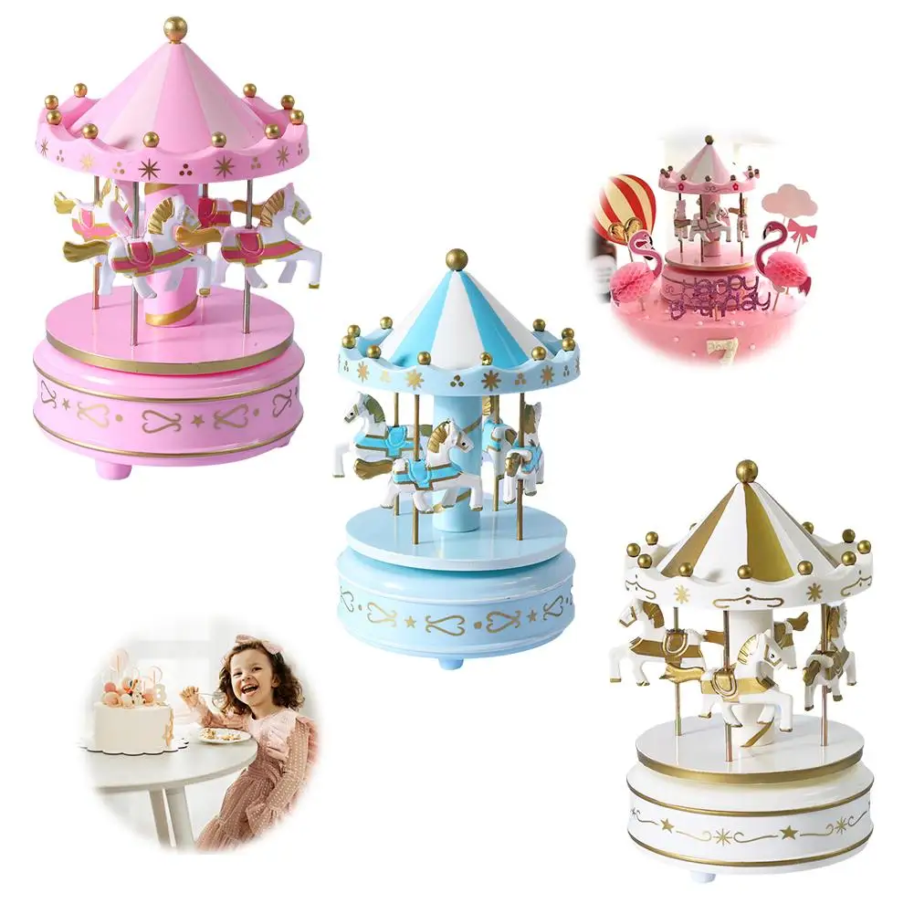 Carousel Music Box Princess Little Girl Children Baby Colorful Box Cake Birthday Music Ornaments Decoration Toy First Gift C7r8