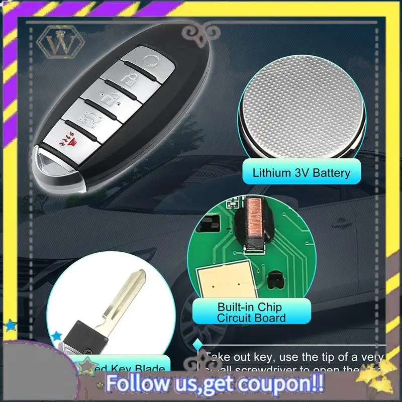 

ABXV-1 PCS Keyless Entry Remote Key Fob 433Mhz ABS For Nissan Altima Maxima Infiniti Q50 Q60 KR5S180144014 S180144310 5 Buttons