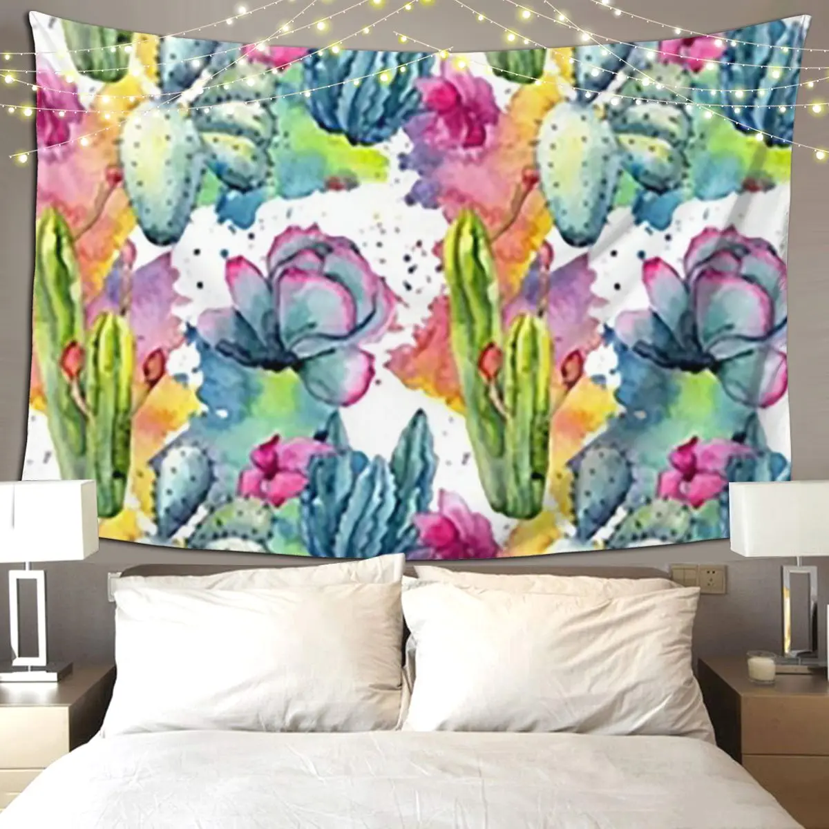 

Exotic Wildflower Cactus Pattern Watercolor Style Stylish Tapestry Hippie Wall Hanging Aesthetic Home Tapestries for Living Room