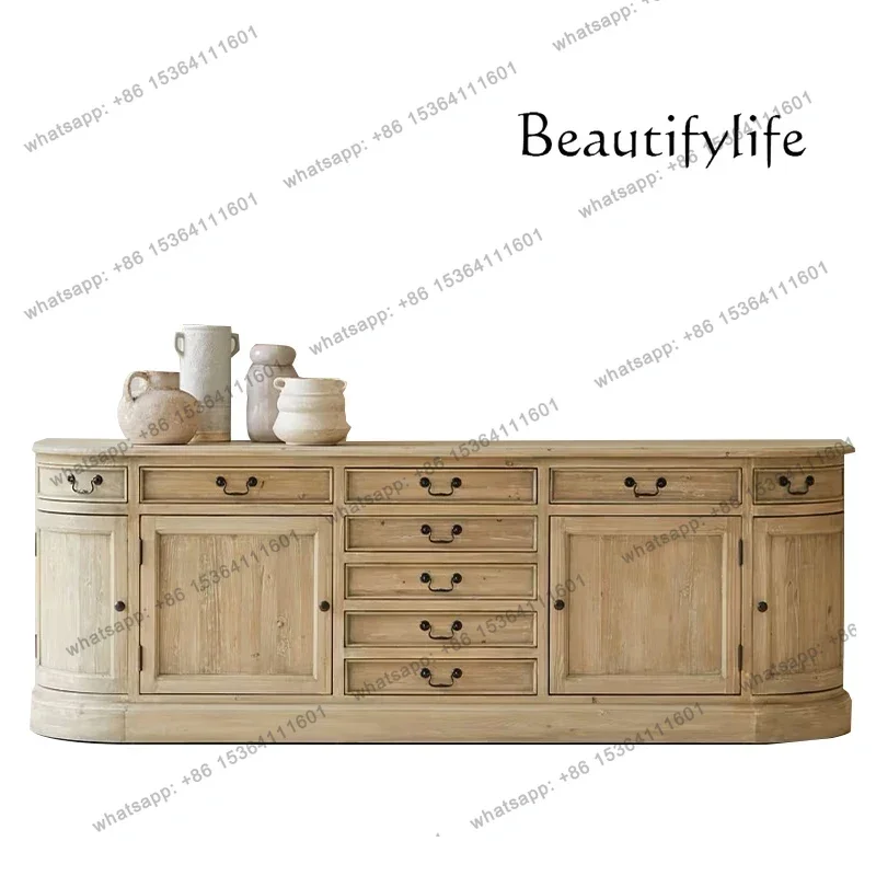 

French Solid Wood Dining Side Cabinet Villa Living Room Floor Locker American Retro Dish Storage Cabinet