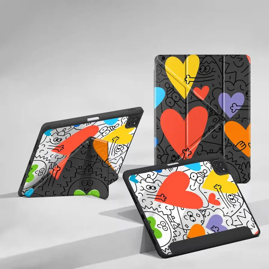 

Чехол для планшета iPad Mini 6 7 Pro 11 10 9 8 7-го поколения, 12.9 дюймов Pro 2025, Air 4 5, M3 M2 M4 11 дюймов, с держателем, красочный, с рисунком в виде сердечек