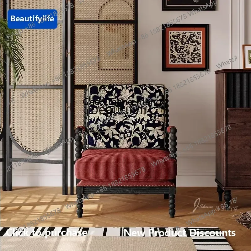 

178cqy French light luxury sofa chair antique living room balcony solid wood single chair advanced bedroom retro