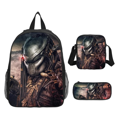 Imagen 2 del producto Mochila escolar para niños Alienss VS Predator, bolsos de hombro, estuche para lápices, bolsas para libros para estudiantes de Grades1-3