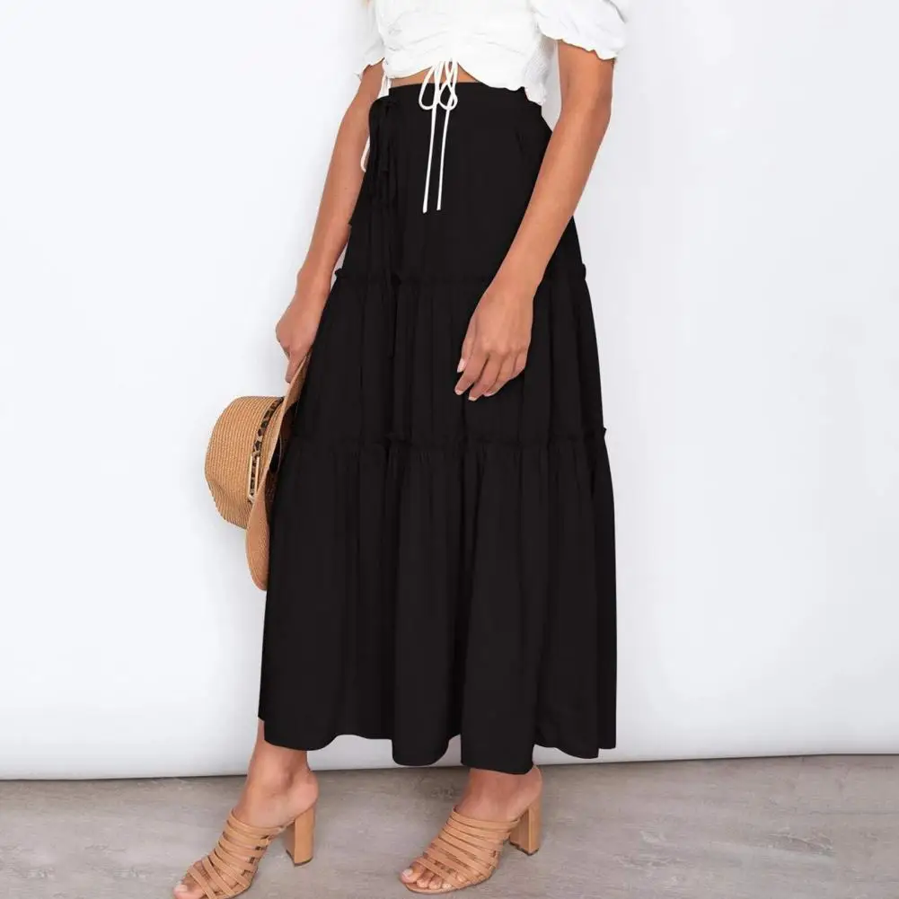 Vrouwen Rok Hoge Taille A Lijn Ruches Schommel Strand Maxi Rok Geplooid Grote Zoom Elastische Boho A Line Strand Maxi Rok Faldas