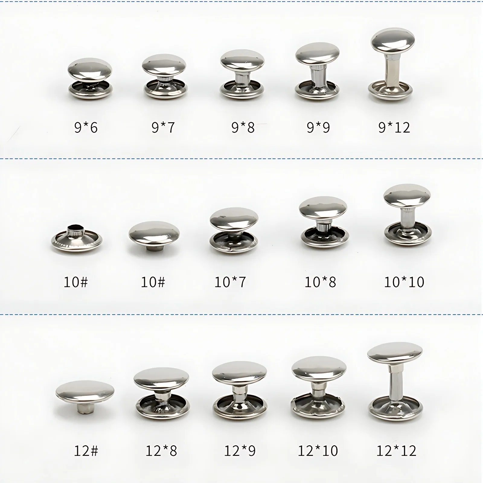50 ~ 1000 مجموعة مزدوجة غطاء المسامير 6/7/8/9/10/12 مللي متر ترصيع المسامير السريعة المعادن الملابس المسامير الجلود الحرفية إصلاح DIY بها بنفسك الملابس الخياطة