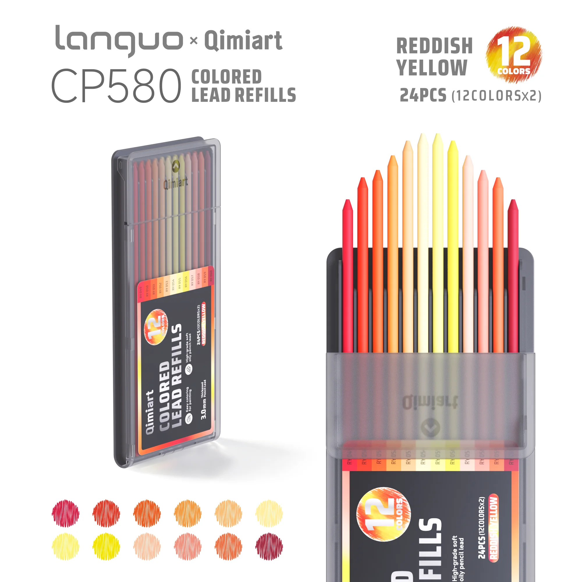 Languo 12 Kleuren Intrekbare Kleurpotloodset, 3,0 mm Dikke Oliebasis Potloodstift, voor Handtekenen, Doodling, Journaling
