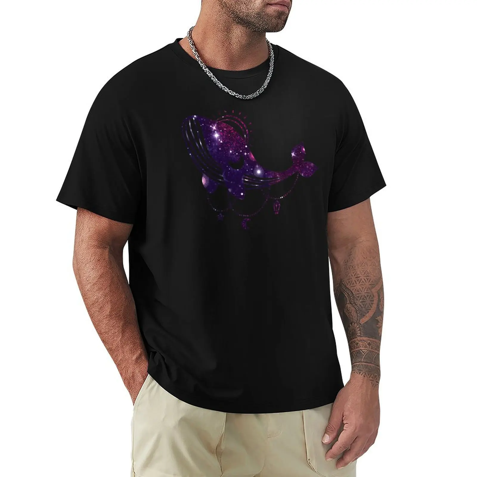 

Mystical Whale Swiming In Space Magic World T-Shirt funny meme t-shirts luxury designer Men's t-shirt