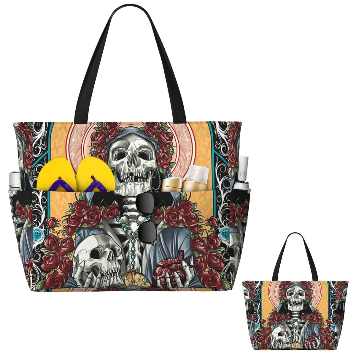 

Santa Muerte Spanish Beach Tote Bag Sport Gym Yoga Duffle Large Tote Bag Women Travel Bag Fitness bag