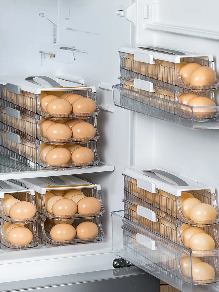 Rolling egg storage box refrigerator uses side door egg rack to hold eggs, boxed egg sorting artifact storage box.