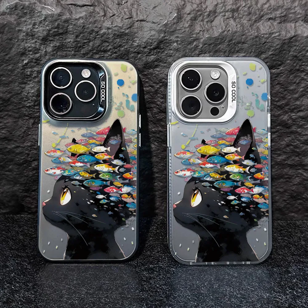 

Electroplate Camera Protective Phone Case For iPhone 16 Pro Max 15 14 13 12 11 Promax 17 Air Fundas Black Cat Hard Matte Covers
