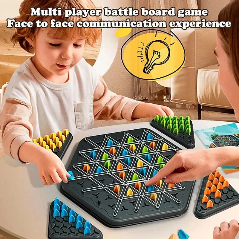 Chain Triangle Chess Game for Kids and Adults 2-4 Players Family Strategic Thinking Game Toy Parent-Child Interactive Board Game