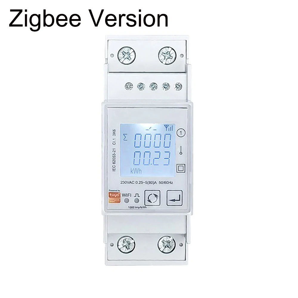 Tuya Smart Eenfase ZigBee/WiFi Energiemeter AC85-270V 80A 45-65Hz Din Rail Power Monitor KWh Wattmeter Voltmeter Ampermeter