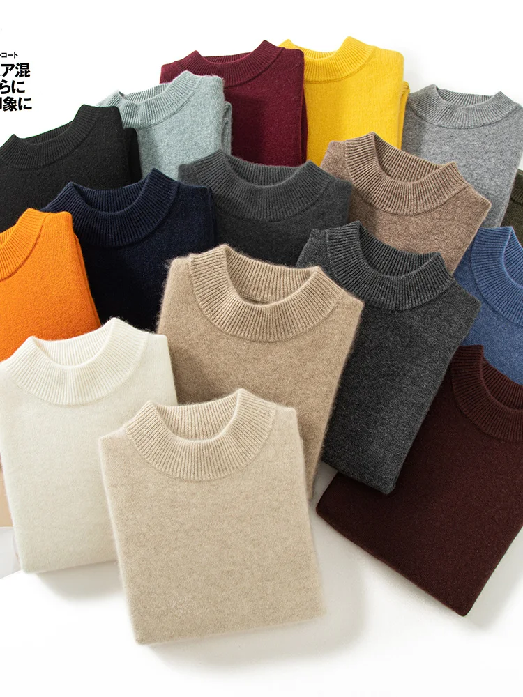 

High Quality Men Basic 100% Cashmere Sweater Mock Neck Long Sleeve Pullover Cashmere Knitwear Autumn Winter Casual Clothing Tops