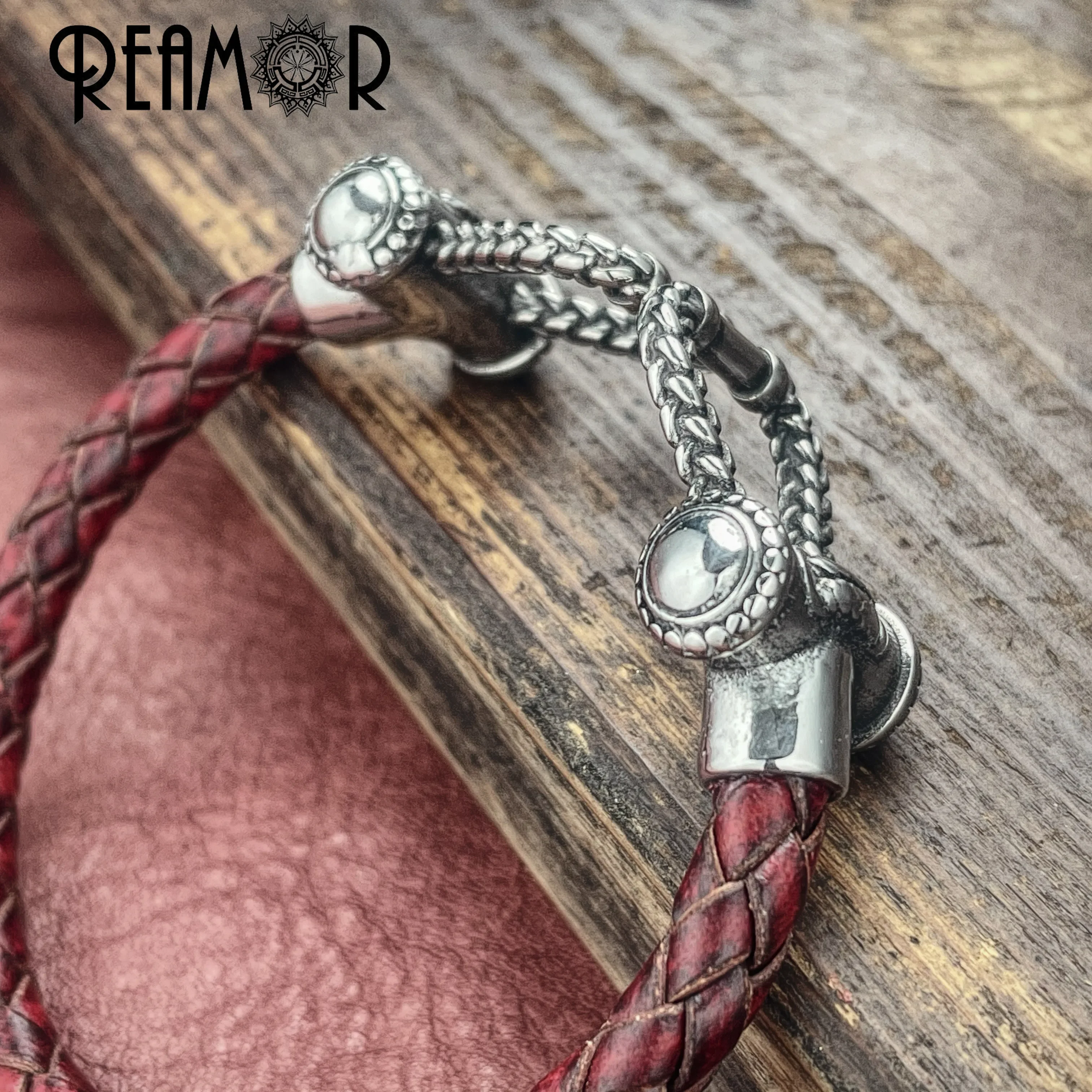 REAMOR Vintage Fixing Steel Wire Genuine Leather Cuff Bangles 316l Stainless Steel Rope Link Bracelet For Men Jewelry