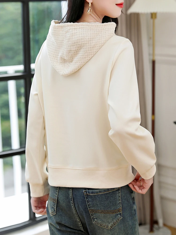 2024 Autumn New Fashion Loose Hooded Women Patchwork Loose Casual Vintage Long Sleeve Pullovers Hoodies Split Sweatshirts Jumper