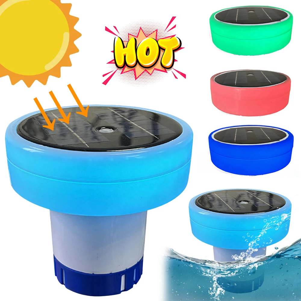 Solar Pool Ionizer Light Up Water Clarifier 7 Colors Pool Cleaner Adjustable Chemical Delivery Anti-Sinking Chlorine Holder