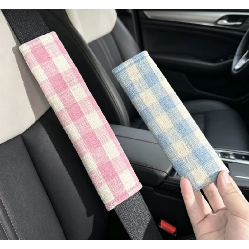 1pc Car Seat Belt Shoulder Pad, Simple Coarse Plaid, Comfortable and Anti-Chafing, Car Decoration Accessory