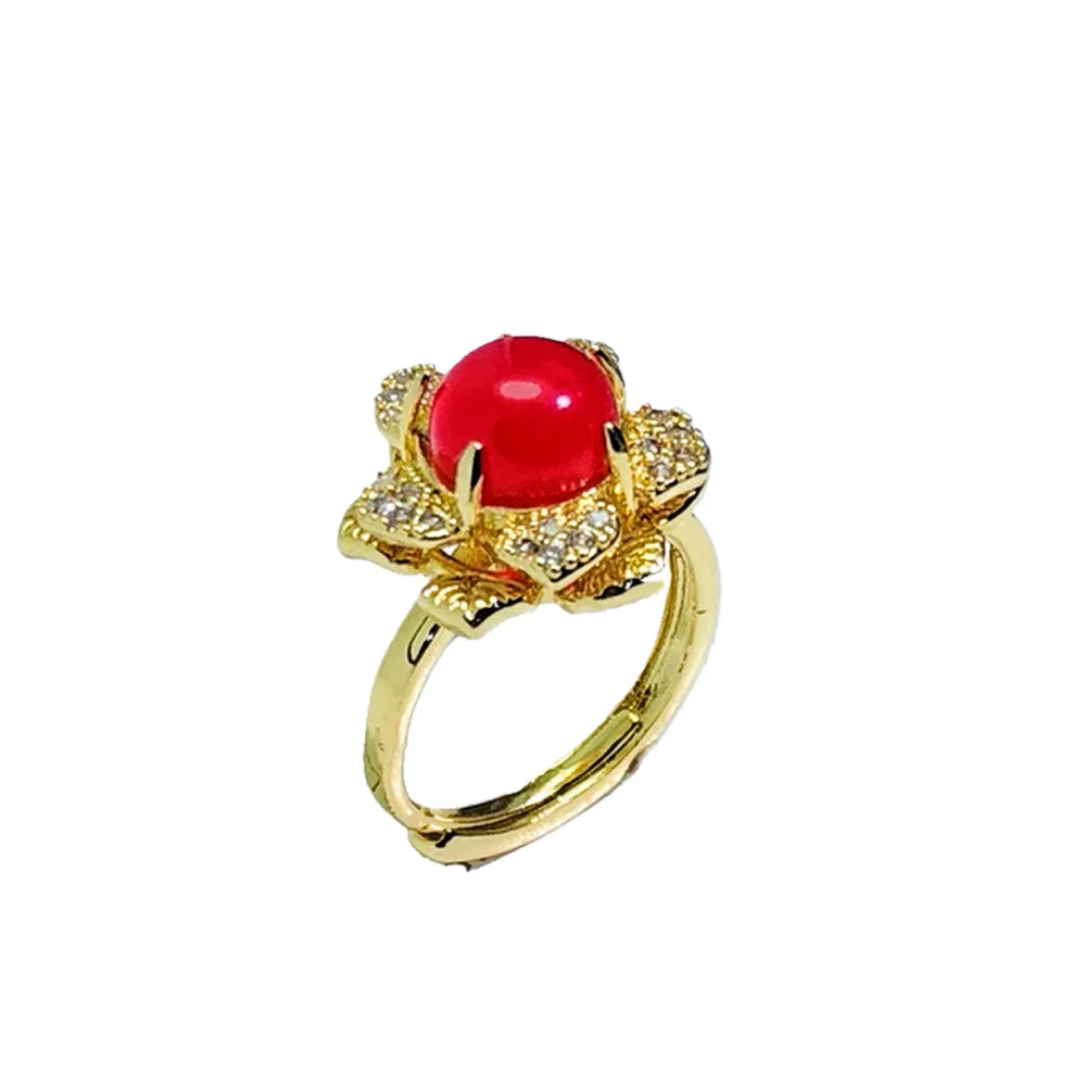 

Exquisite 925 Silver Gold-plated Inlaid Noble Red Chalcedony Ring Perfect Flower Shape Handling Fine Jewelry Accessories