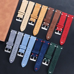 Genuine Suede Leather Wristband for Seiko 18/20/22mm Quick Release Vintage Bracelet Soft Strap Men Accessories Replacement