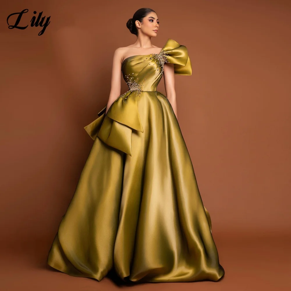 

Lily Chic Golden Robe De Soirée Атласные платья трапециевидной формы на одно плечо со складками и боковыми рюшами Ацентные платья для выпускного вечера по индивидуальному заказу