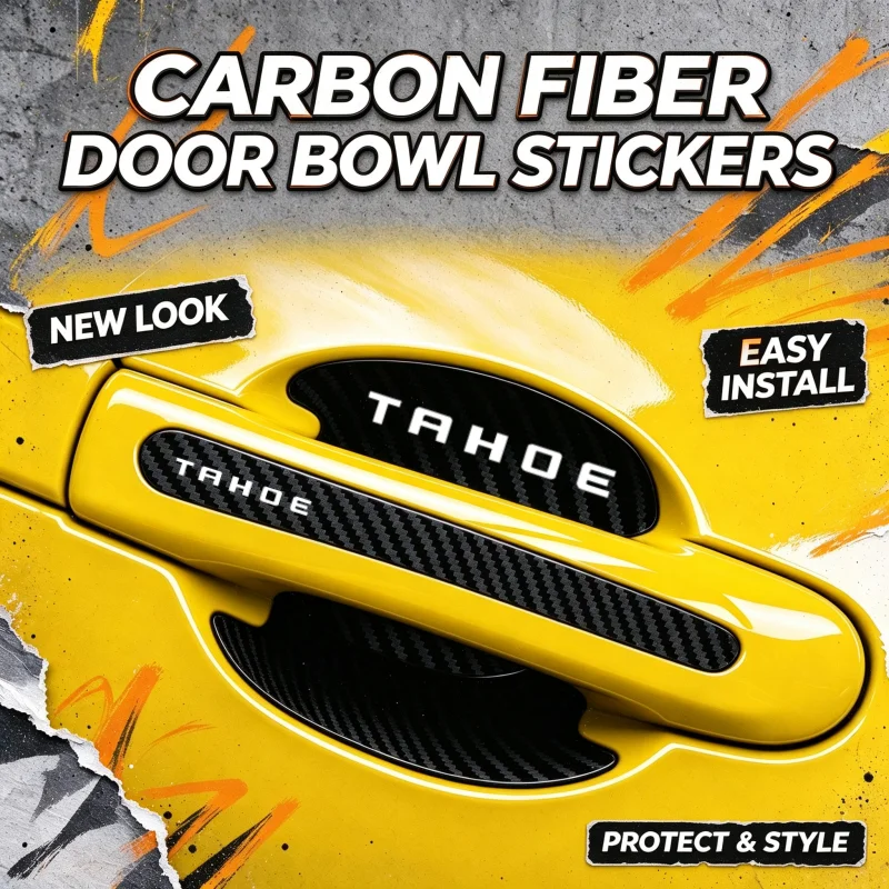 8PCS Door Bowl Anti-collision Carbon Fiber Stickers Handle Protective Car Decals for Chevrolet TAHOE Exterior Decoration
