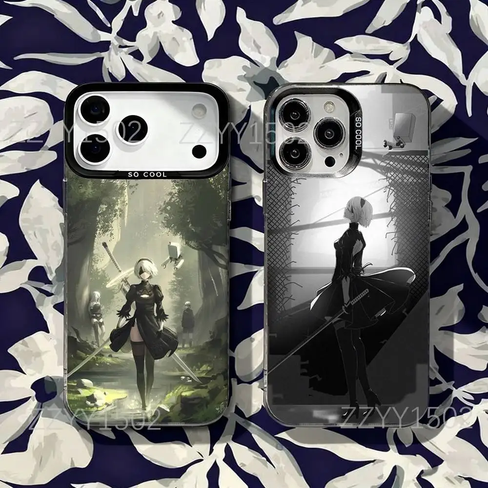 

N-Nier Automata 2B Game Phone Case For iPhone 17,16,15,14,13,12,X,8,Pro,Max,Plus,SE4,Air,Mini HD Black IMD Matte