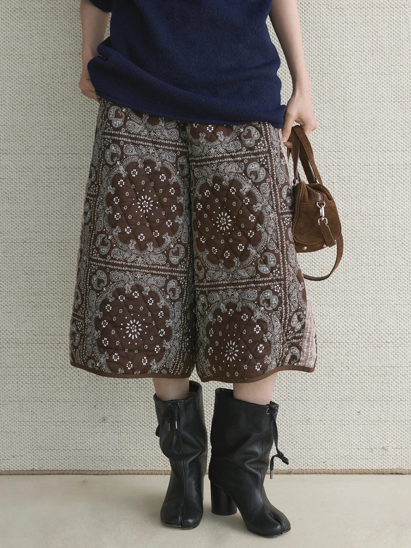 

Зимние японские ретро модные повседневные брюки контрастного цвета с узором, свободные и теплые укороченные брюки для женщин