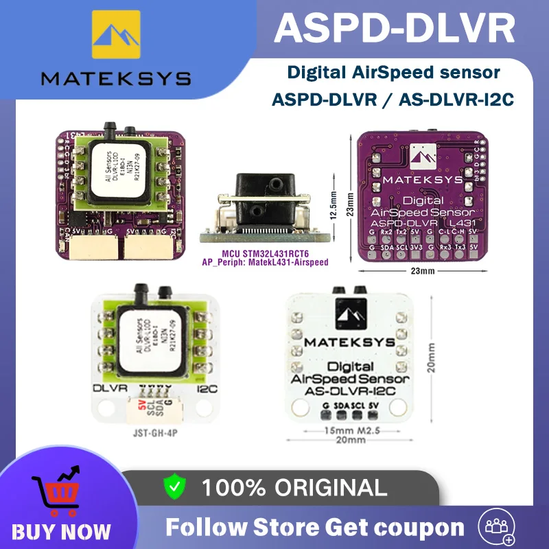 

Matek ASPD-DLVR / 12C DIGITAL AIRSPEED SENSOR for RC FPV Racing Freestyle Airplane Drone F765-Wing Fix-Wing Flight Controller