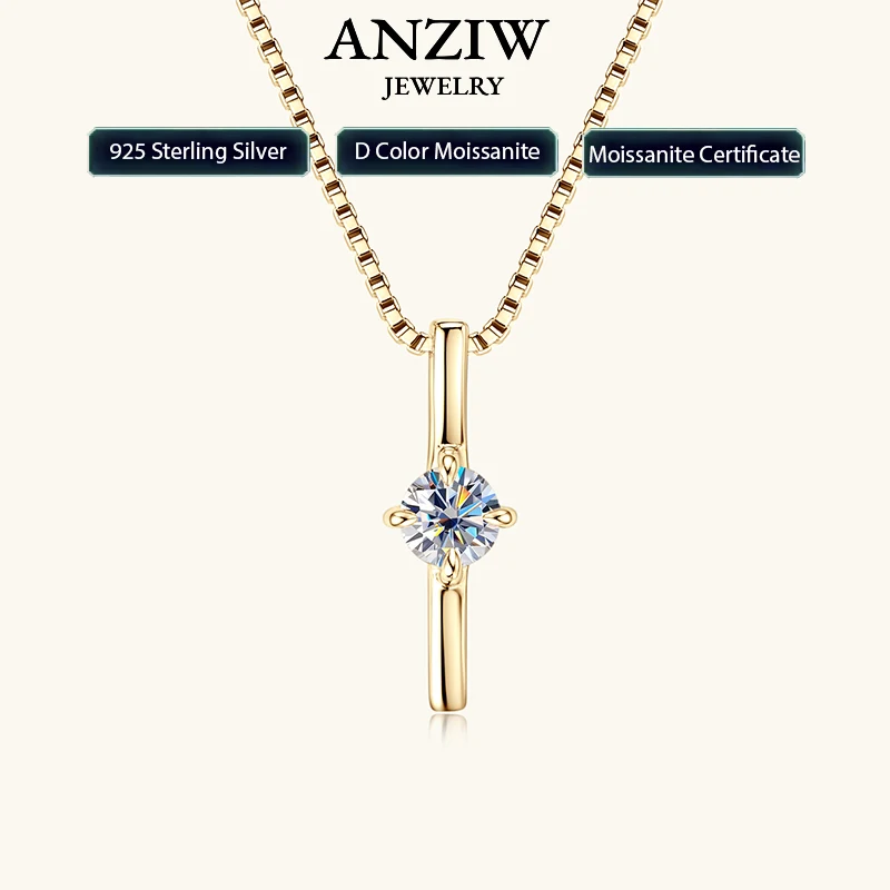 

Anziw 4mm 0.30ct D Moissanite Dash Pendant Necklace for Women 925 Silver Adjustable Chain Fashion Simple Jewelry 2025 New Gift