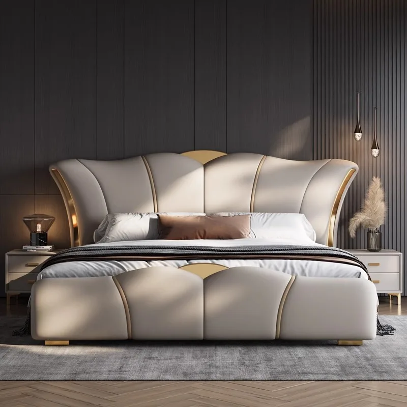 

#For high-end popular Italian design king bed frame modern leather double bed bedroom wooden queen bed furniture set