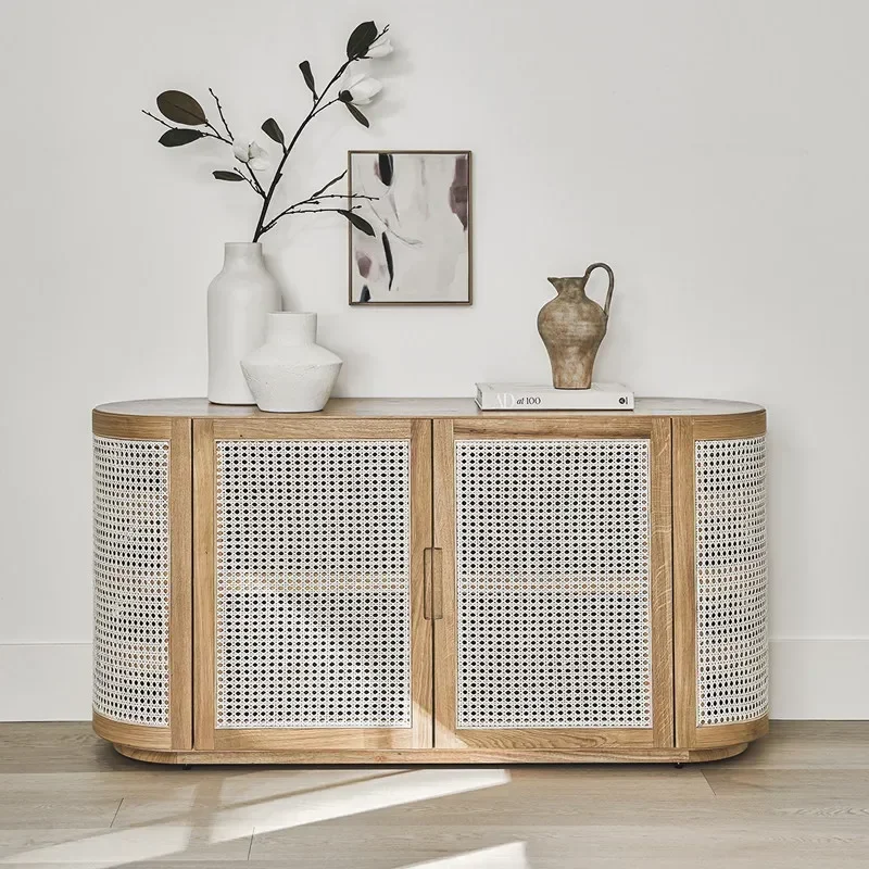 

Simple solid wood dining side cabinet Multifunctional locker Rattan entrance Wall storage cabinet