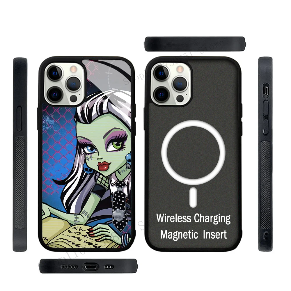 Cartoon M-Monster High Phone Case Strong Magnetic For IPhone 15 14 13 Pro Max 11 12 Mini Alex Mirror For Magsafe