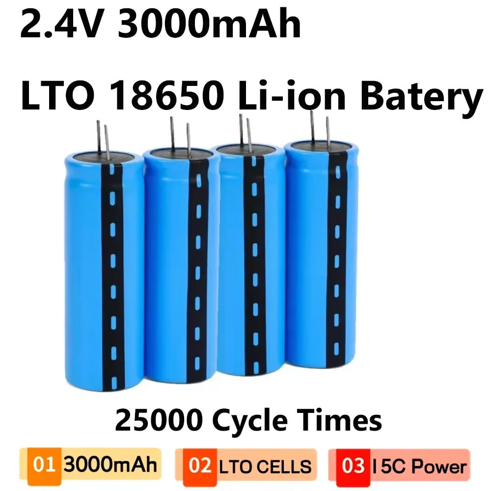 

2.4V 3000mAh LTO 18650 Lithium Battery Titanic Acid Battery 15C Power Rechargeable Low Temperature Cell 25000 Cycles