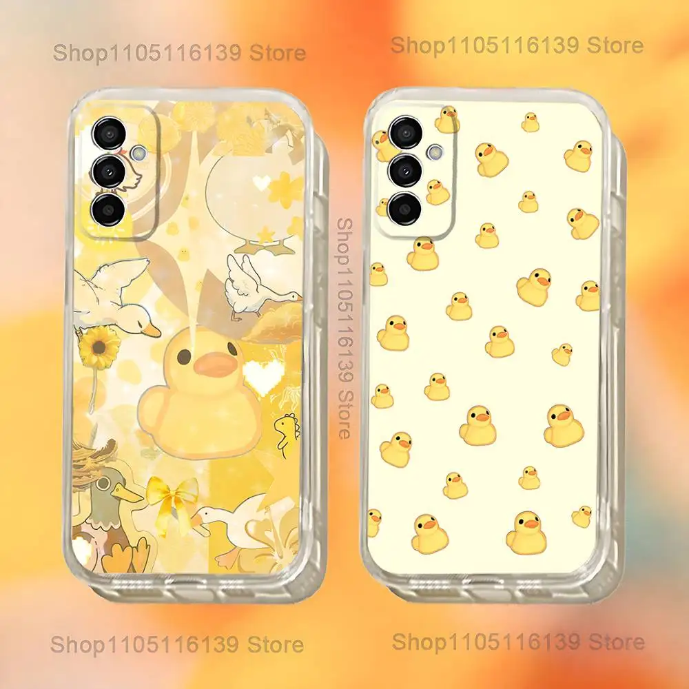 

Yellow Cute Duck Phone Case For Samsung S24,30,21,22,23,20 FE,lite,PIus,Ultra,5G,Note,9,10 Transparent Cover