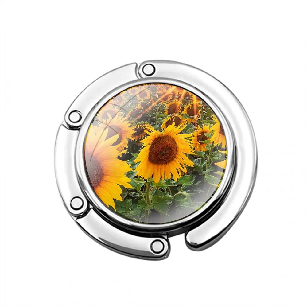 Yellow Sunflower Fields Paintings Foldable Purse Hook for Women's Table Handbag Storage Folding Decor Table Hook