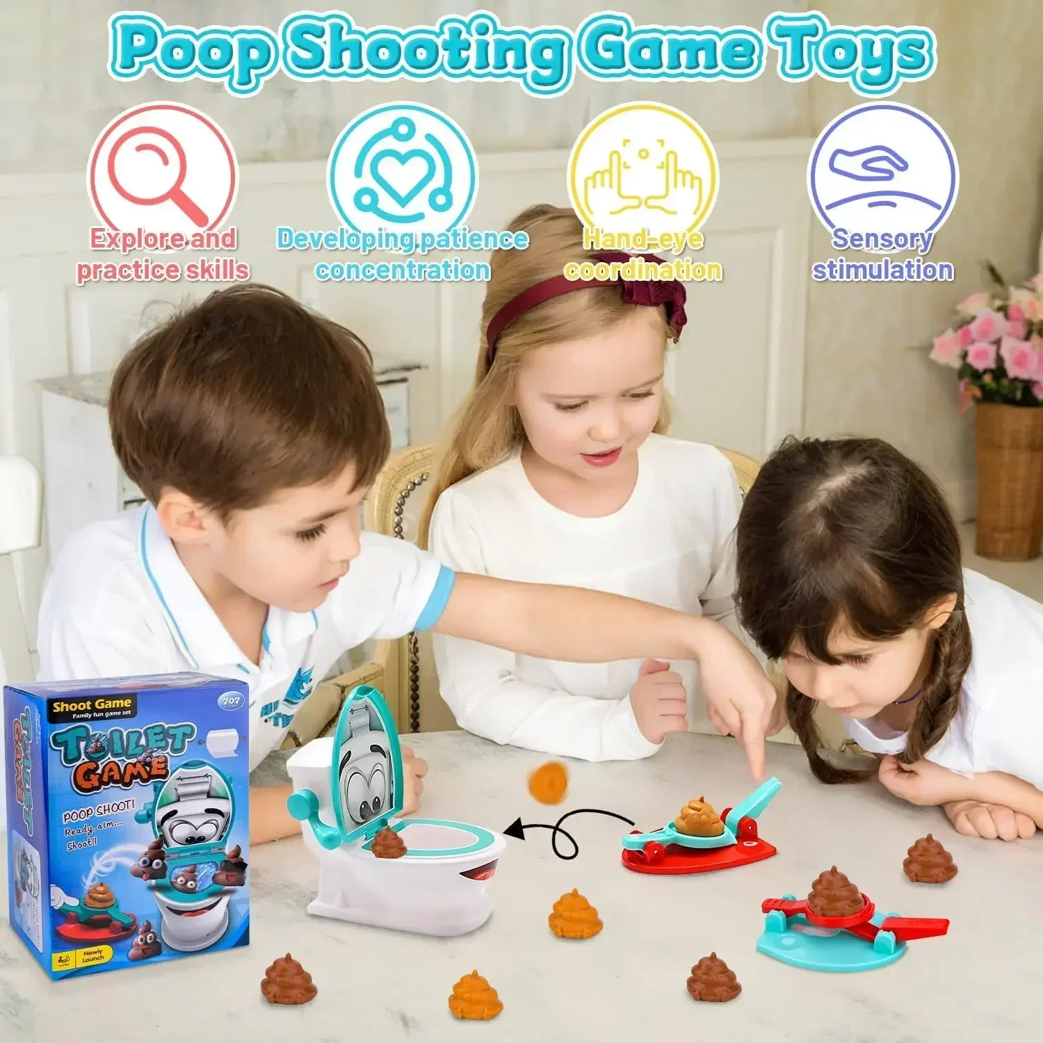 

Toilet Creative Toy for 2-6 Players,Poop Shoot Game for Kids,Creative Toilet Poop Game Toy Games for Boys Girls Family Party