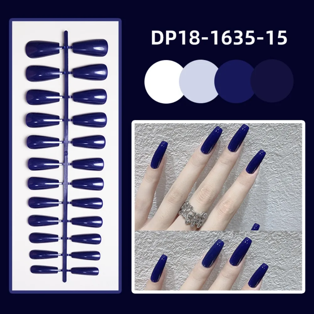 

24Pcs Detachable Solid Color Fake Nails Full Cover Wearable Short Trapezoid False Nails Manicure Bright Press-on Nails Women