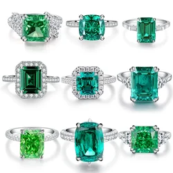 New 925 Silver Emerald Ring Women's High Carbon Diamond Radian Cut Ice Flower Cut 5A Zirconia Wood Color Style Wedding Jewelry