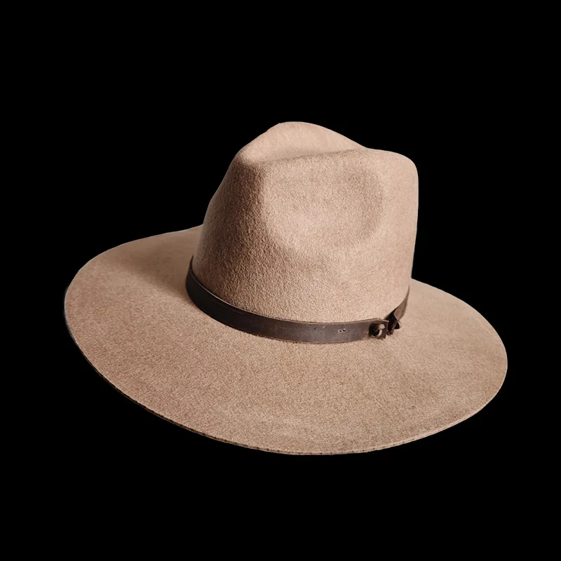 

High-Top Leather Belt Decorated Wool Hat Pure Wool Hat