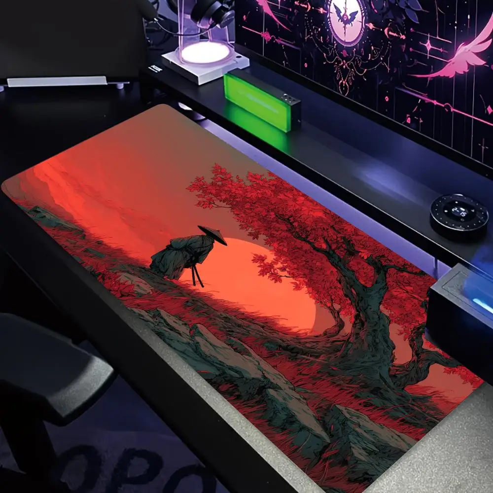 Red Moon and Samurai Pattern Design large Mouse Pad Desk Mat Gaming pad pc accessories keyboard mousemat mauspad office rug