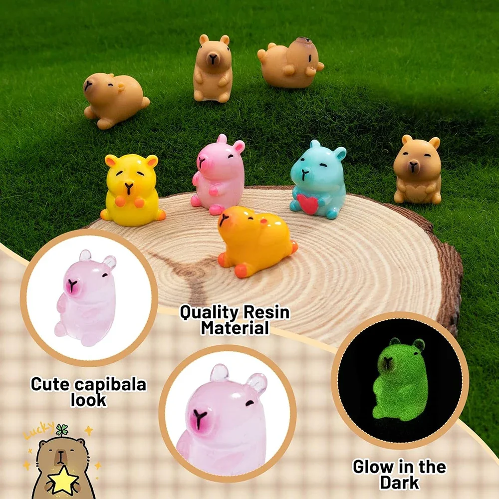 18 sztuk Capybara świecące w ciemności Mini Capybara figurki z żywicy Luminous Capybara Mini zabawki prezenty pulpit Tabletop Outdoor