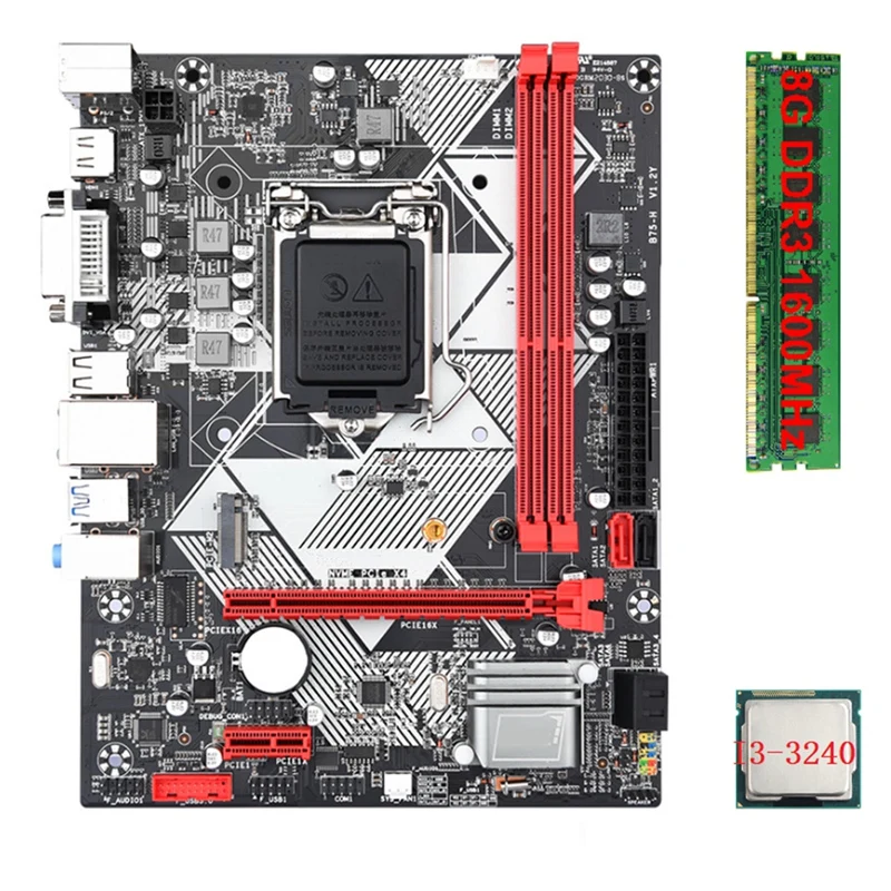 

B75-H +I3-3240 CPU +1X8G DDR3 1600Mhz RAM LGA 1155 USB 3.0 SATA 3.0 Computer Motherboard Parts