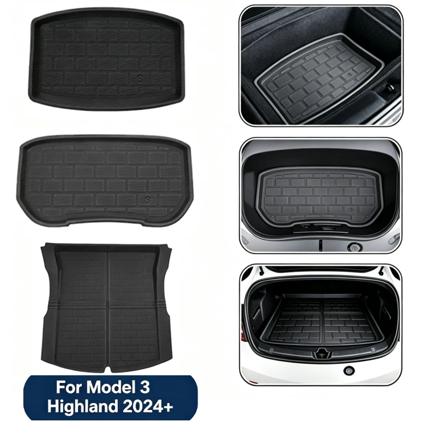 For Tesla Model 3 Highland 2024 2025 2026 Front and Back Floor Mats Trunk Mat TPE Carpet Waterproof All Weather-resistant Mats