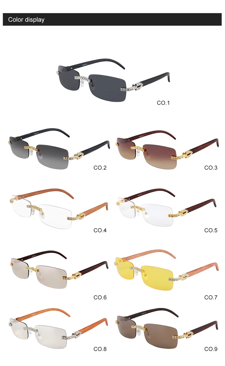 Kenbo Vintage Mode Neue Marke Randlose Strass Sonnenbrille Beliebte Diamant Metall Männer Frauen Luxus Design Sonnenbrille Unisex – Detail 5