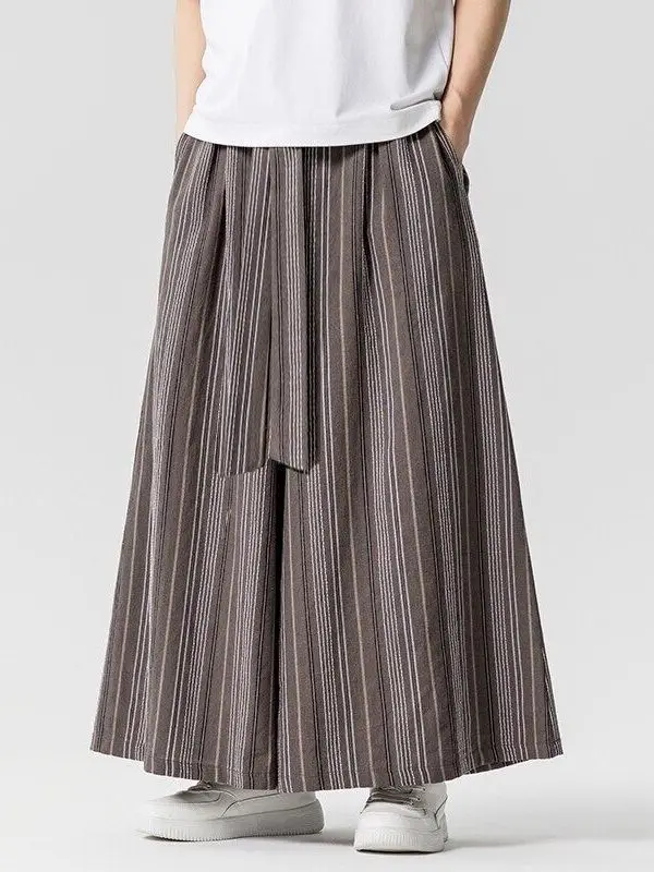 

New Chinese Sle Men's Summer Thin Loose Wide Leg Pants Vintage Tang Costume Hanfu Song Dynas Pants Striped Casual Trousers